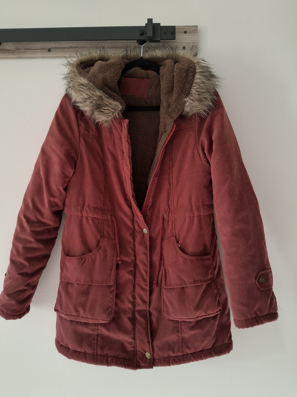 Women's Faux-Fur Trim Red Winter Parka Jacket